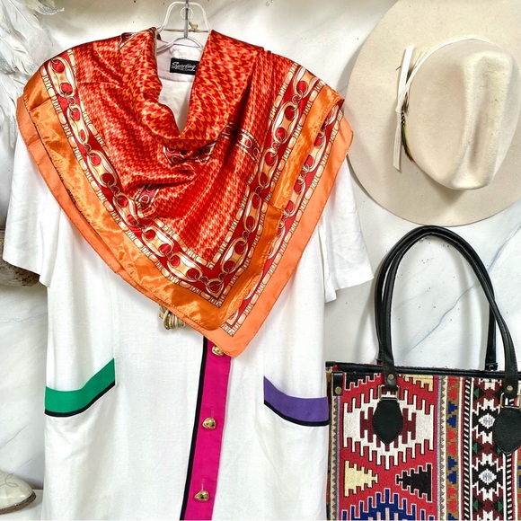 Equestrian houndstooth vibe boho satin scarf/wrap w country southwestern feel - Picture 4 of 15